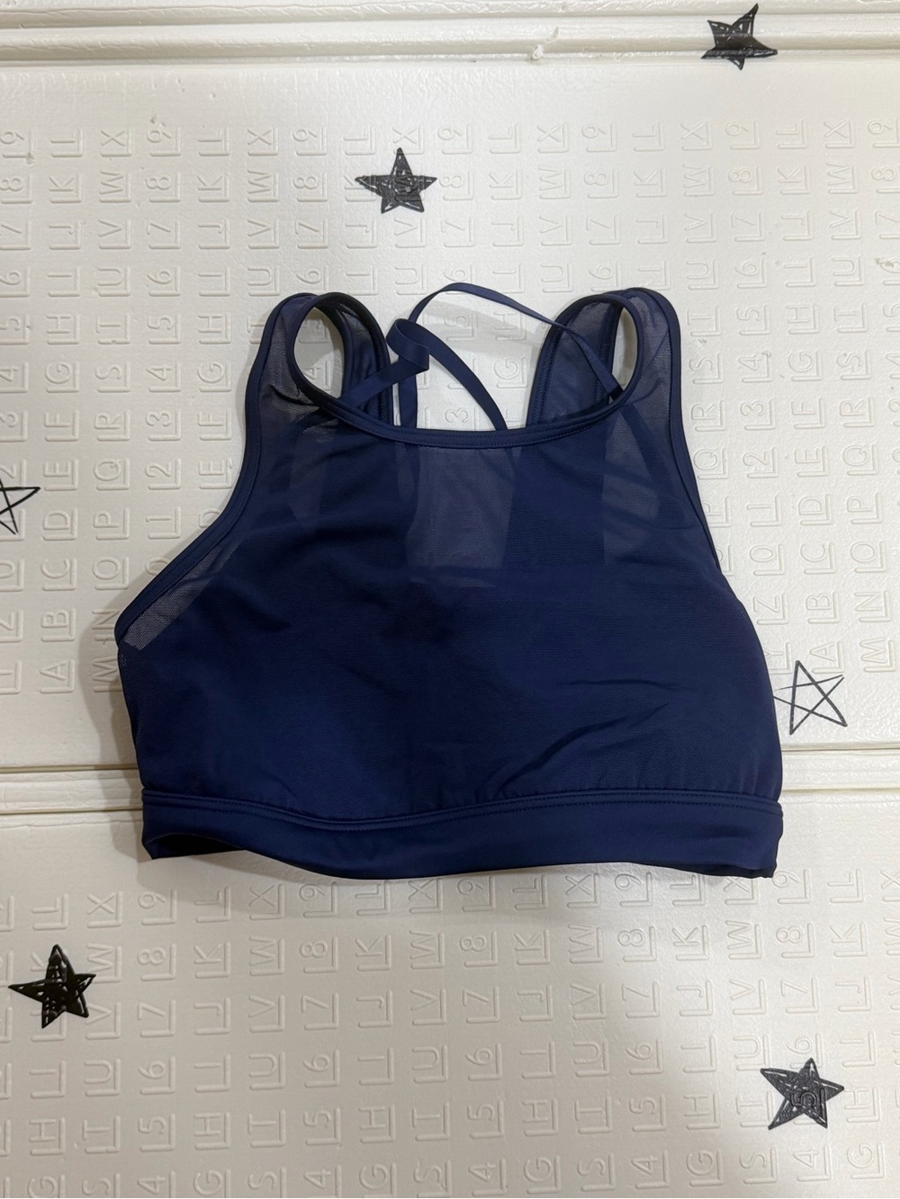 Navy High-Neck Sports Bra with Strappy Back